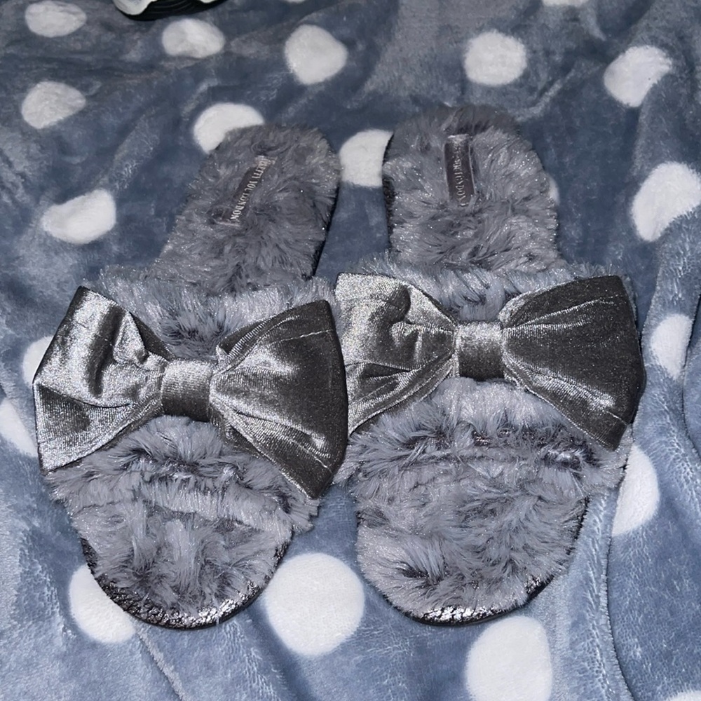 Gray mink like feel slippers